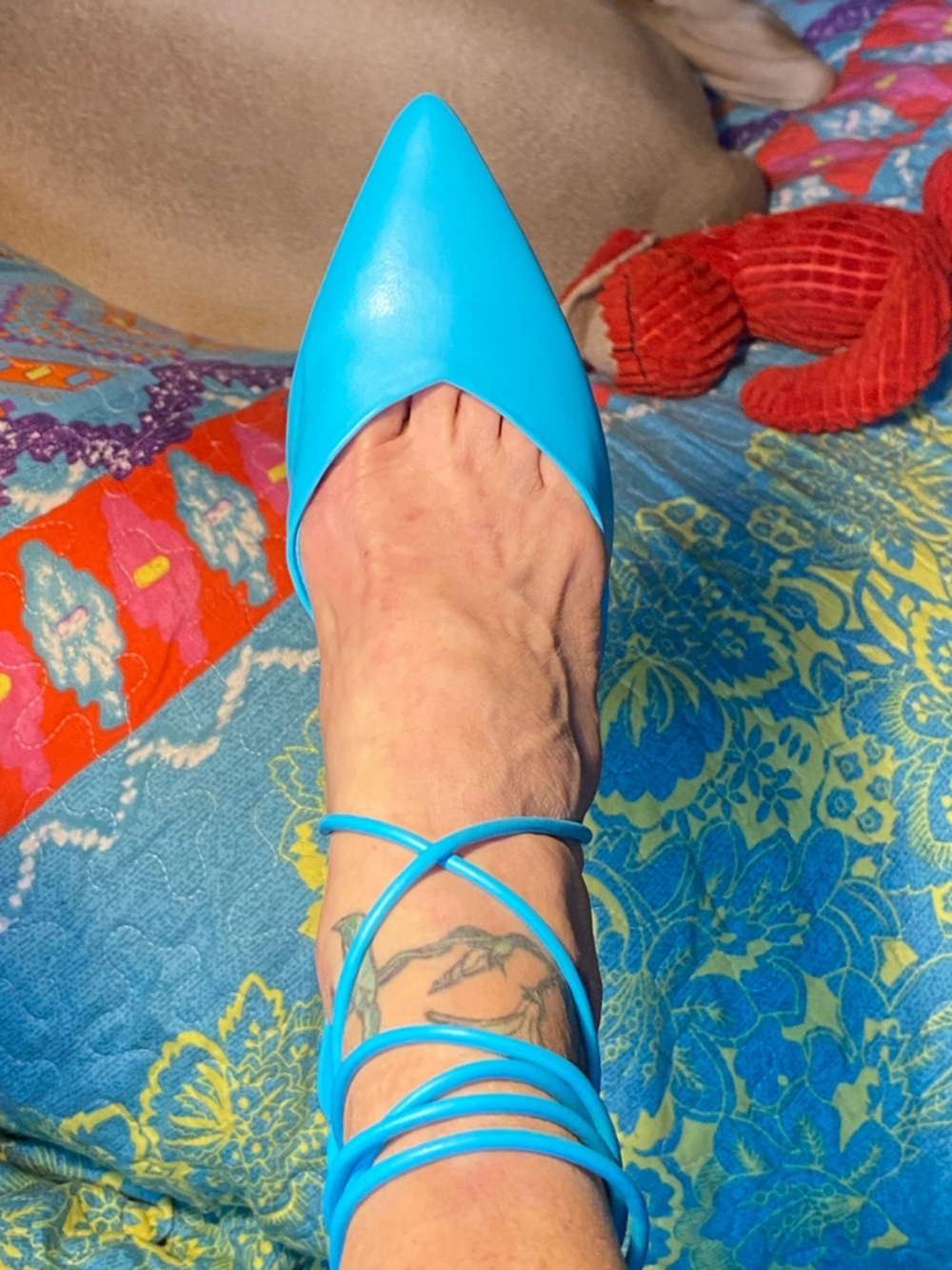 NWOT Stradivarius turquoise leather ankle wrap mules,kitten heels,pointy toe,7 - Picture 11 of 12